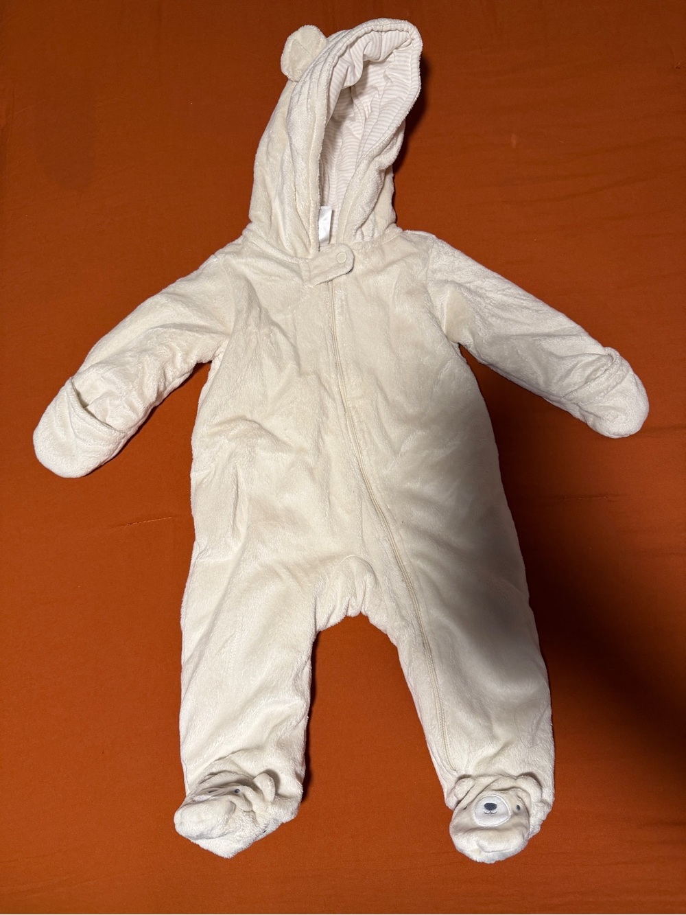 Carter's Cream Plush Bear-Ear Hooded One-Piece Footie